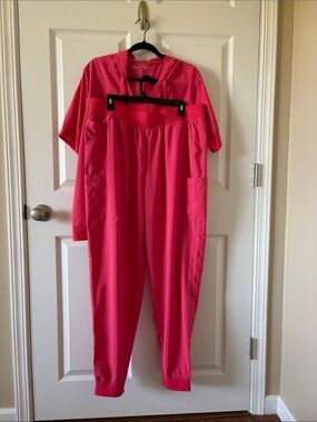 Bright Pink Women's Scrub Joggers with Elastic Waist